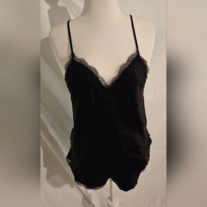 Victoria's Secret Black Lace-Trim Camisole And Shorts.